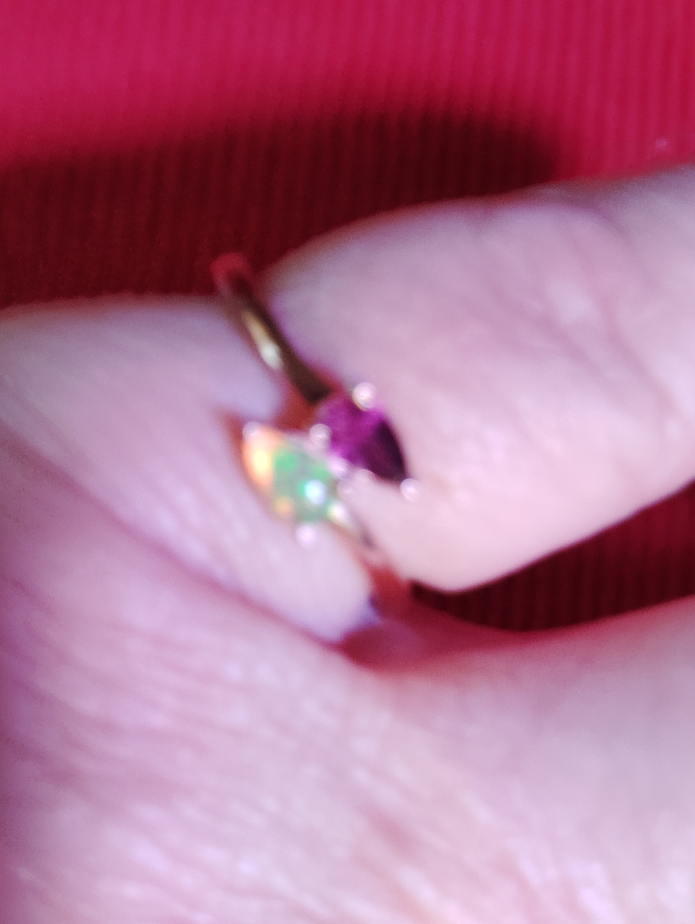 WELO OPAL AND RUBELITE BYPASS STERLING.WITH- 14K- OVERLAY. SIZE 6